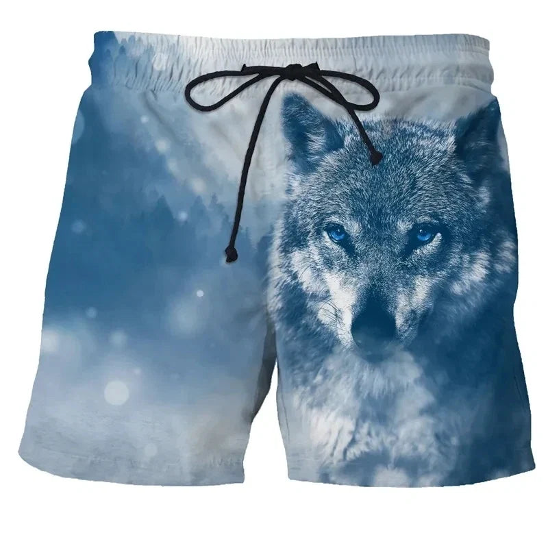Wolf animal fashion men beach sexy bodybuilding shorts quick dry pants harajuku fitness board surf casual gym men homme