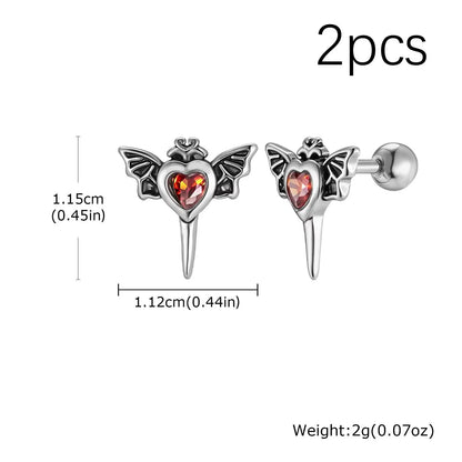 Stainless Steel Heart Zircon Stud Earrings | Vintage Punk Unisex Jewelry