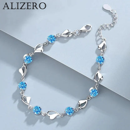 925 Sterling Silver Heart Shaped Bracelet For Women Retro Korean Versatile Blue Crystal Charm Bracelets Original Party Jewelry