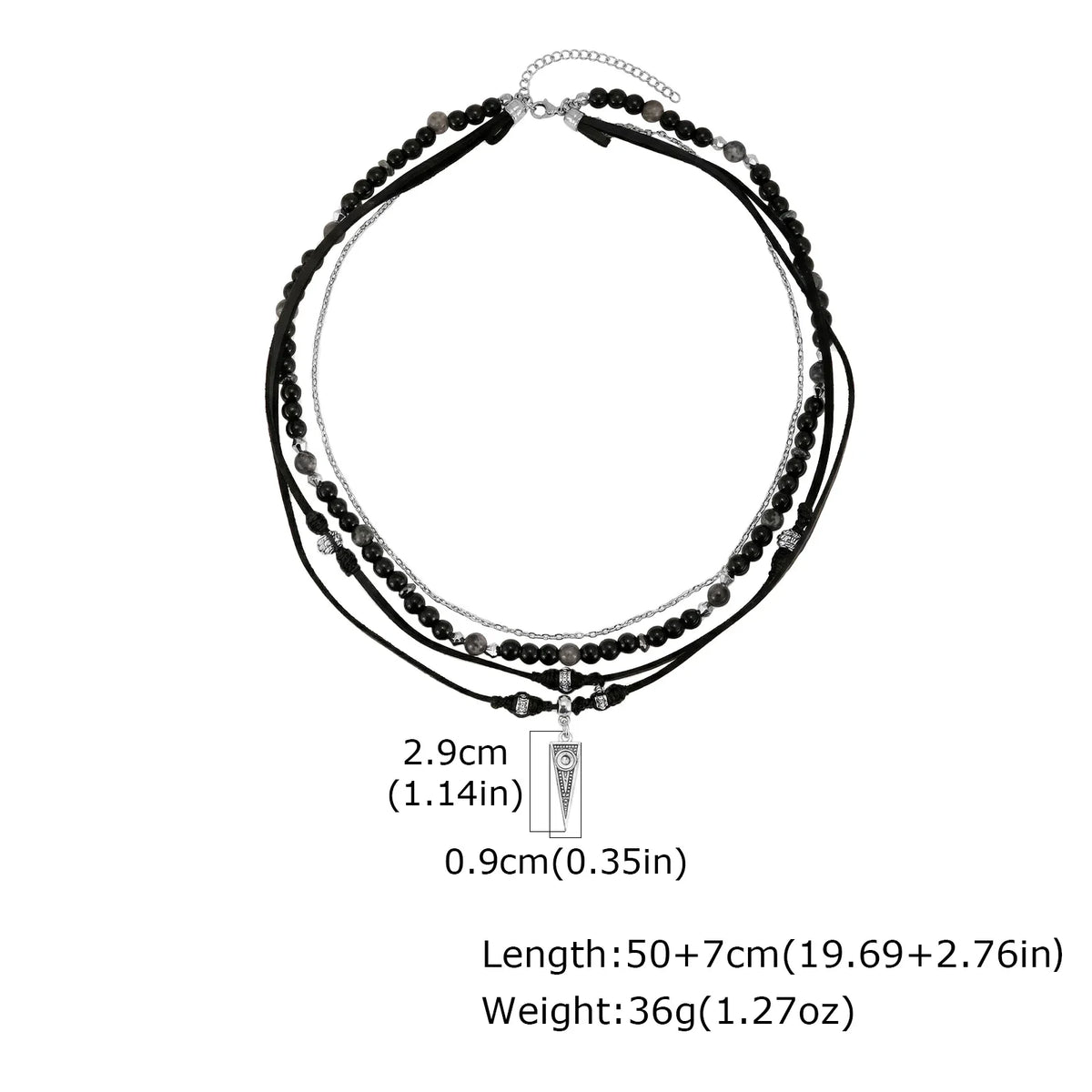 Rock Punk Layering Necklace for Men,Casual Multi Layer Black Leather Necklace,Waterproof Small Geometric Pendant Gift