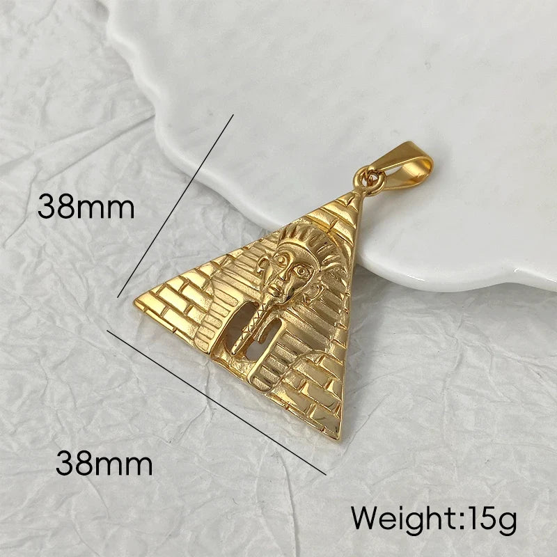 Trendy Jewelry PVD Gold Plated Egyptian Pyramid Charm Stainless Steel Egypt Pharaoh Pendant for Women Men Necklace
