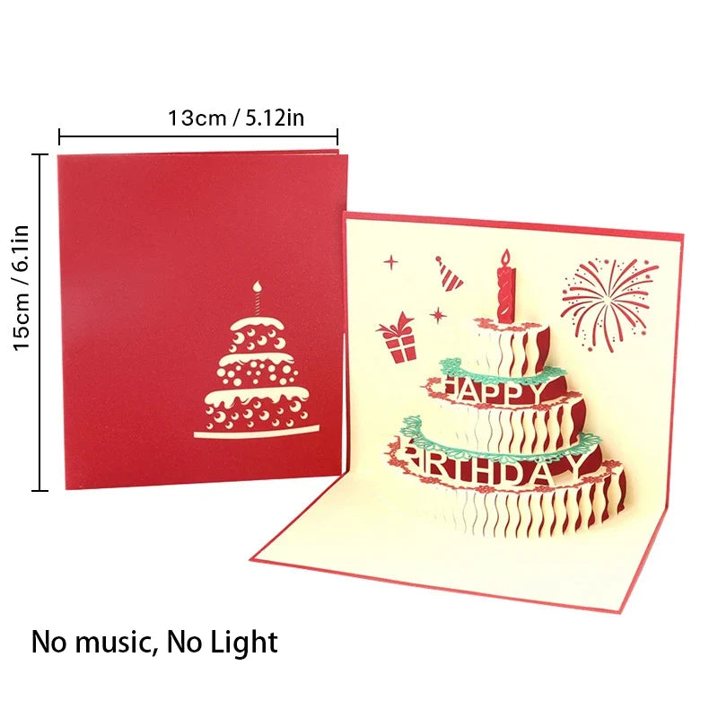 3D Music Light Birthday Card | Pop Up Cake Musical Greeting with Envelope