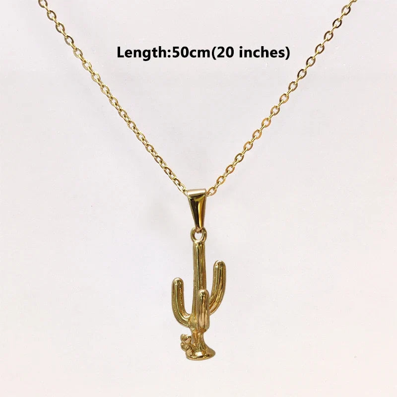 Trendy Gold - Plated Stainless Steel Cactus Pendant Necklace for Men & Women - Non - Fading, Ideal Gift, Fashion Jewelry