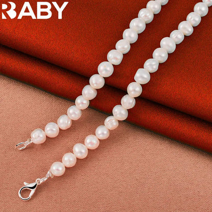 URBABY 925 Sterling Silver 40-50cm White&Pink&Purple Pearl Necklace For Women Charm Trend Birthday Gifts Fashion Party