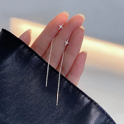 Ventfille 925 Sterling Silver Star Drop Earrings for Women | Simple Tassel Chain Office Jewelry