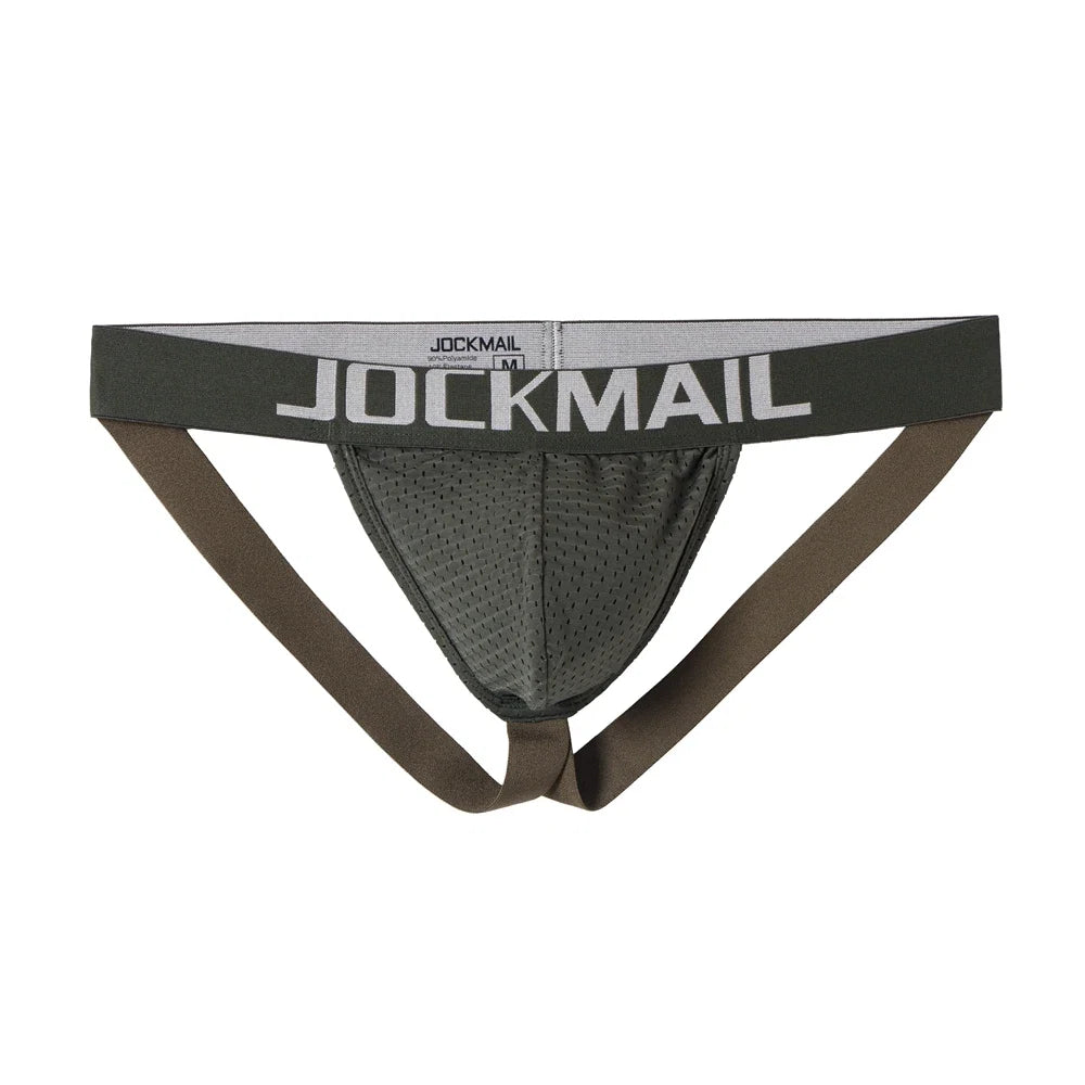 Jockmail Mens Jockstrap Mens Panties Sexy Gay Men Underwear Sissy Calzoncillos Hombre Slip Thong Mesh Low Waist Breathable