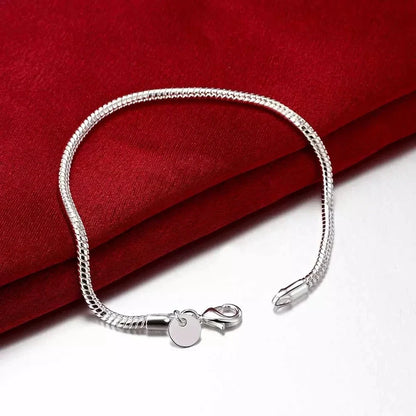 40-60cm 925 sterling Silver solid 3MM Chain Snake Necklace Bracelet Fashion Jewelry For Women Men Sets  Charm Wedding