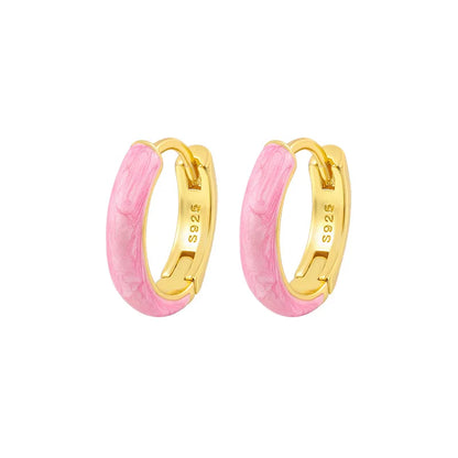 925 Sterling Silver Enamel Pink Blue Stud Earrings for Women | Luxury Piercing Jewelry