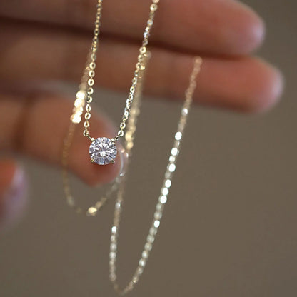 925 Sterling Silver 18k Gold Plated Necklace Versatile Single Sparkling Zircon Clavicle Chain for Women Wedding Jewelry