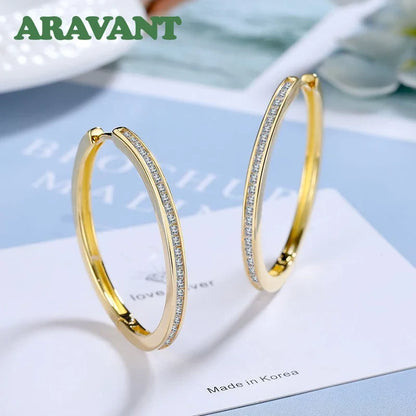 Aravant 925 Sterling Silver 35MM Zircon Hoop Earring For Women Fashion Jewelry Gift