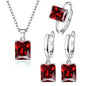 925 Sterling Silver  Elegant Jewelry Sets Ring Earrings Necklace For Women Rectangle Geometry Zircon Wedding Accessories