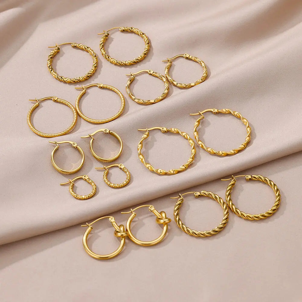 Vintage Round Stainless Steel Hoop Earrings For Women Gold Plated Earring 2023 Trending Statement Ear Jewelry Christmas Gift