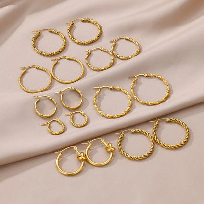 Vintage Round Stainless Steel Hoop Earrings For Women Gold Plated Earring 2023 Trending Statement Ear Jewelry Christmas Gift
