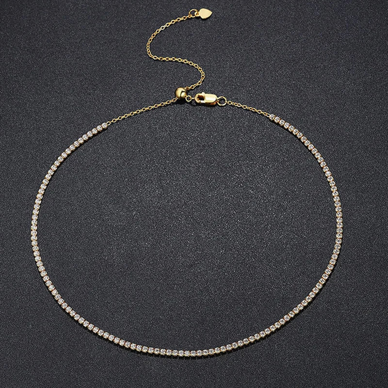 NeeTim 2mm D Color All Moissanite Tennis Necklace for Women Adjustable Choker Chain 925 Sterling Silver with Gold Plated Jewelry