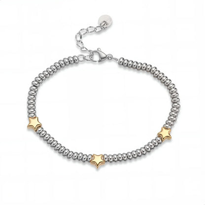 NEWBUY Hot Sale Non-Fading Stainless Steel Jewelry Gold Color Heart/Star Silver Beads Charm Bracelets For Women Wholesale