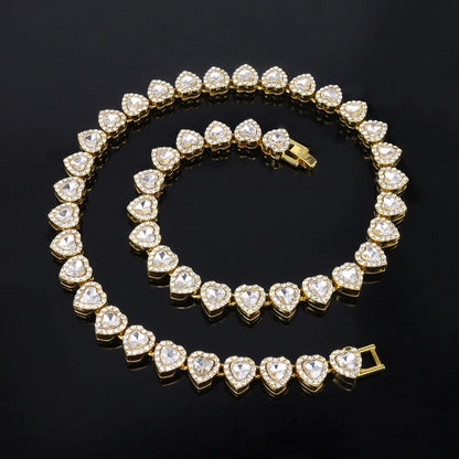 Yupsk 45CM/20CM Shiny Heart Rhinestone Hip Hop Rock Tennis Chain Bracelet Necklace for Women Men Trendy Jewelry Set Gift