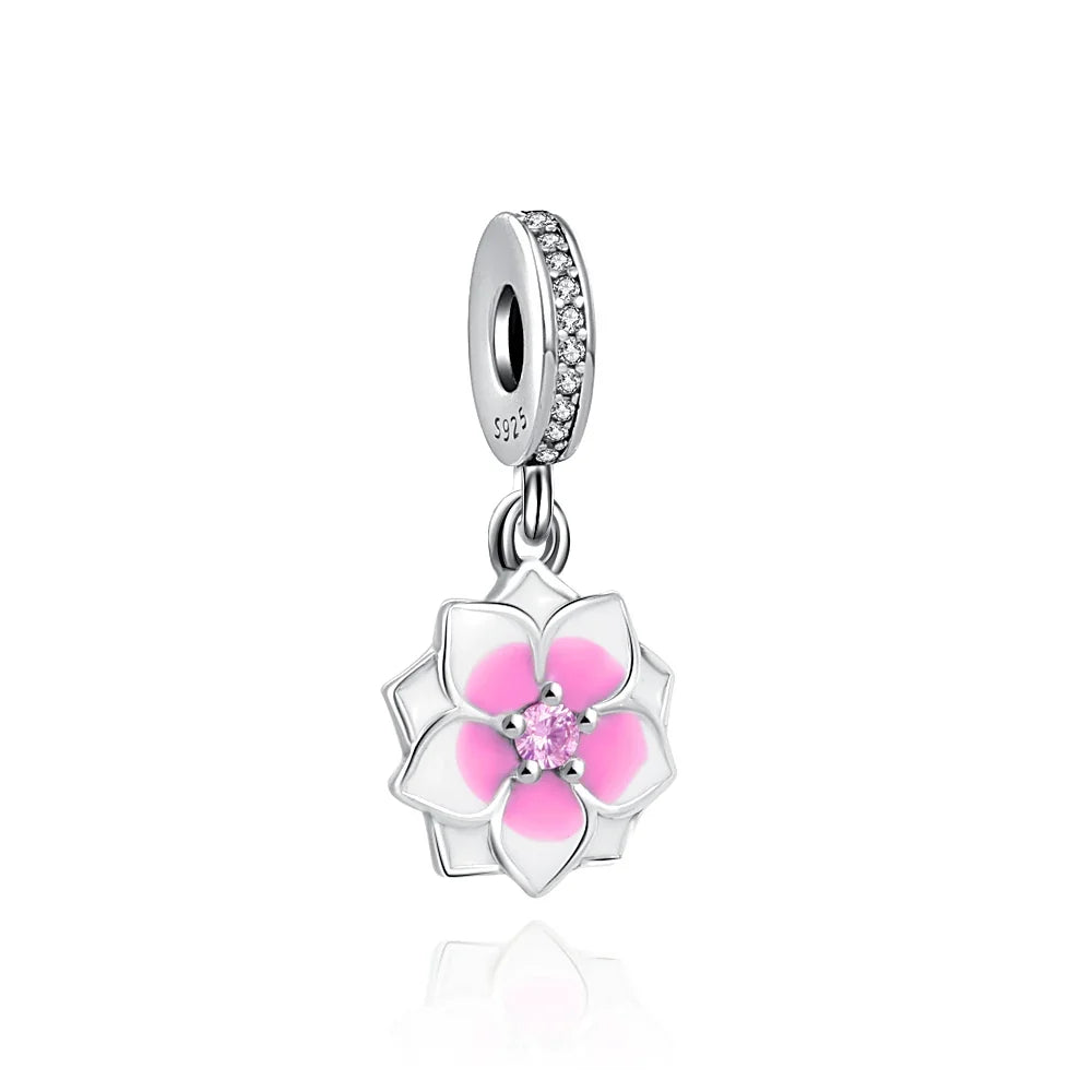Hot selling 925 silver pink series flower dog paw heart-shaped pendant, Fit original bracelet DIY accessories, exquisite jewelry
