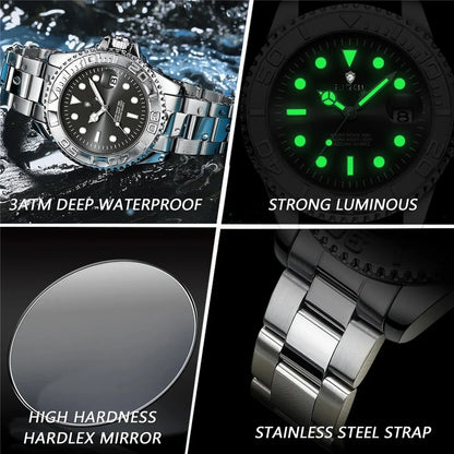 New Automatic Watch Mens Sports Bezel Gray Digital Luxury Watches For Man Fashion Quartz Wristwatches Gifts Men Tudo Por 1 Real