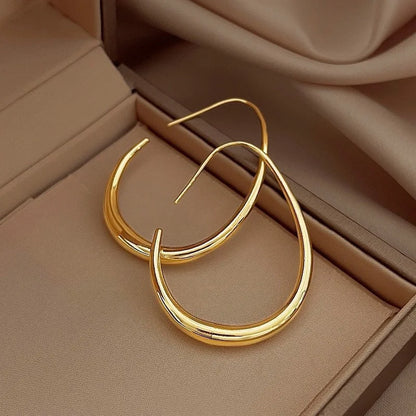 925 Sterling Silver Golden Ellipse Hoop Earrings For Women Ladies Wedding Engagement Female Jewelry Gift Money 925 Jewellery