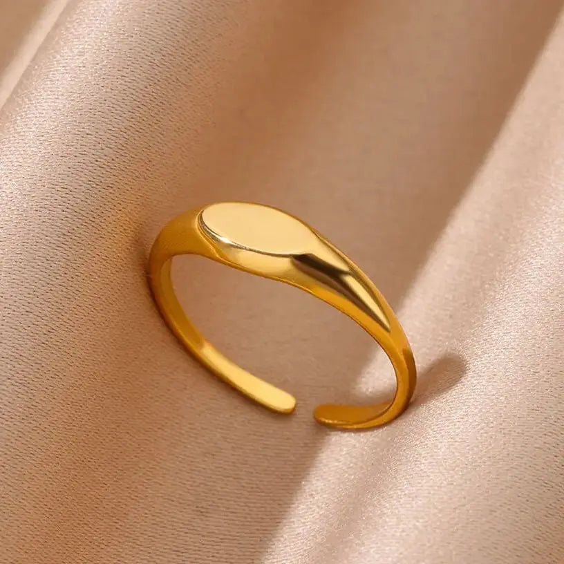Fashion Oval Rings For Women Gold Color Stainless Steel Geometric Openning Ring Wedding Statement Jewelry 2024 Trend Gift BFF