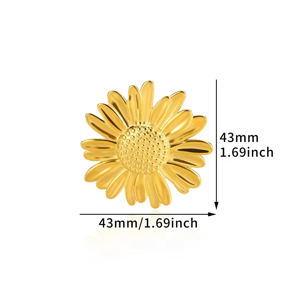 Stainless Steel Exaggerated Big Flower Rings For Women Gold Color Sunflower Finger Ring Female Fashion Aesthetic Jewelry Gift