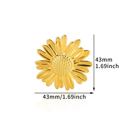 Stainless Steel Exaggerated Big Flower Rings For Women Gold Color Sunflower Finger Ring Female Fashion Aesthetic Jewelry Gift