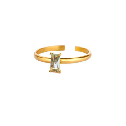 Stainless Steel Birthstone Rings For Women Gold Color Zircon Birthstone Opening Ring Minimalist Christmas Birthday Jewelry Gift