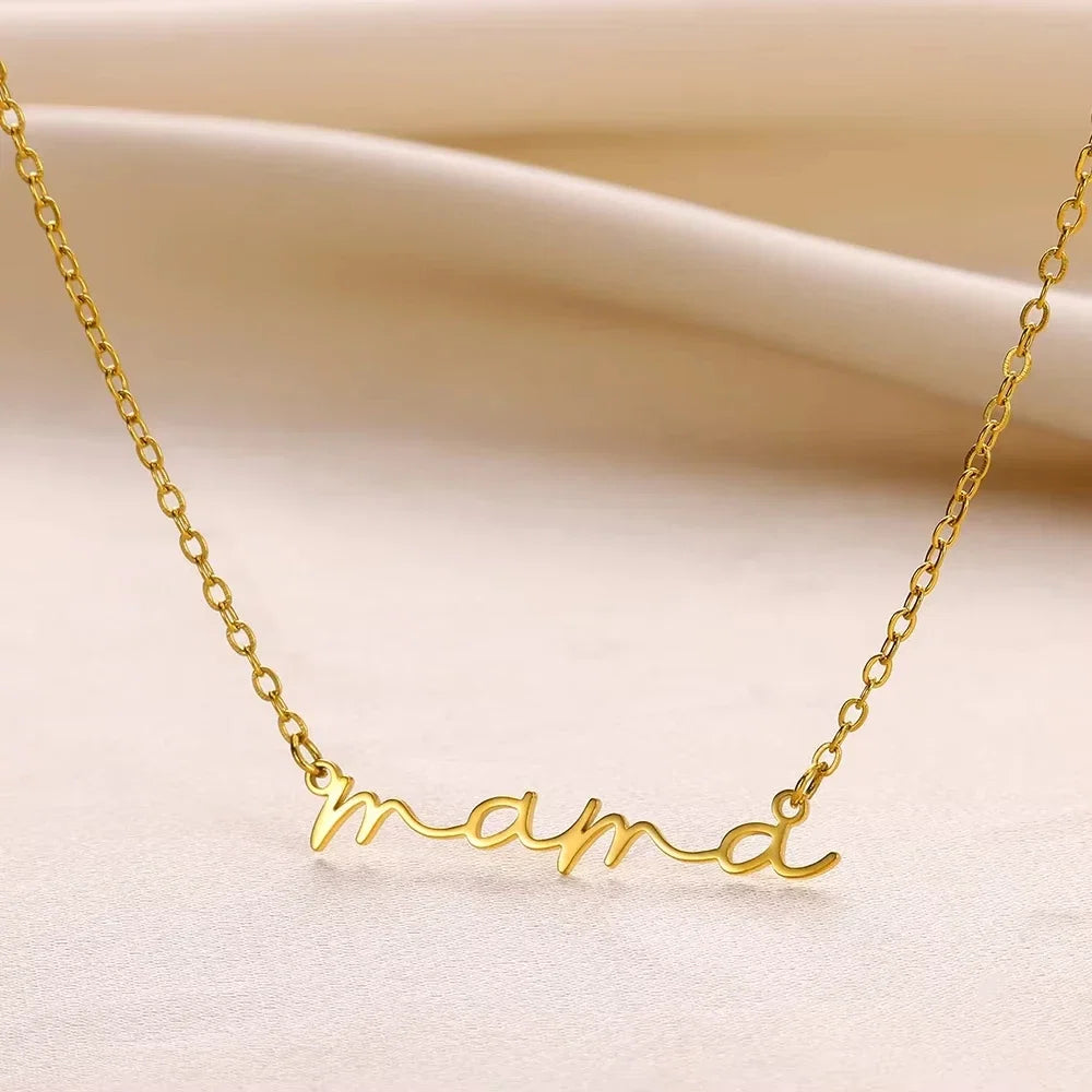 MAMA Pendent Necklaces for Women Gold Color Link Chain Stainless Steel Necklace 2025 Trend Female Choker Jewelry Gift