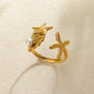 Starfish Shell Stainless Steel Open Rings For Women Fashion Gold Color Finger Ring Trendy Summer Beach Vacation Ocean Jewelry