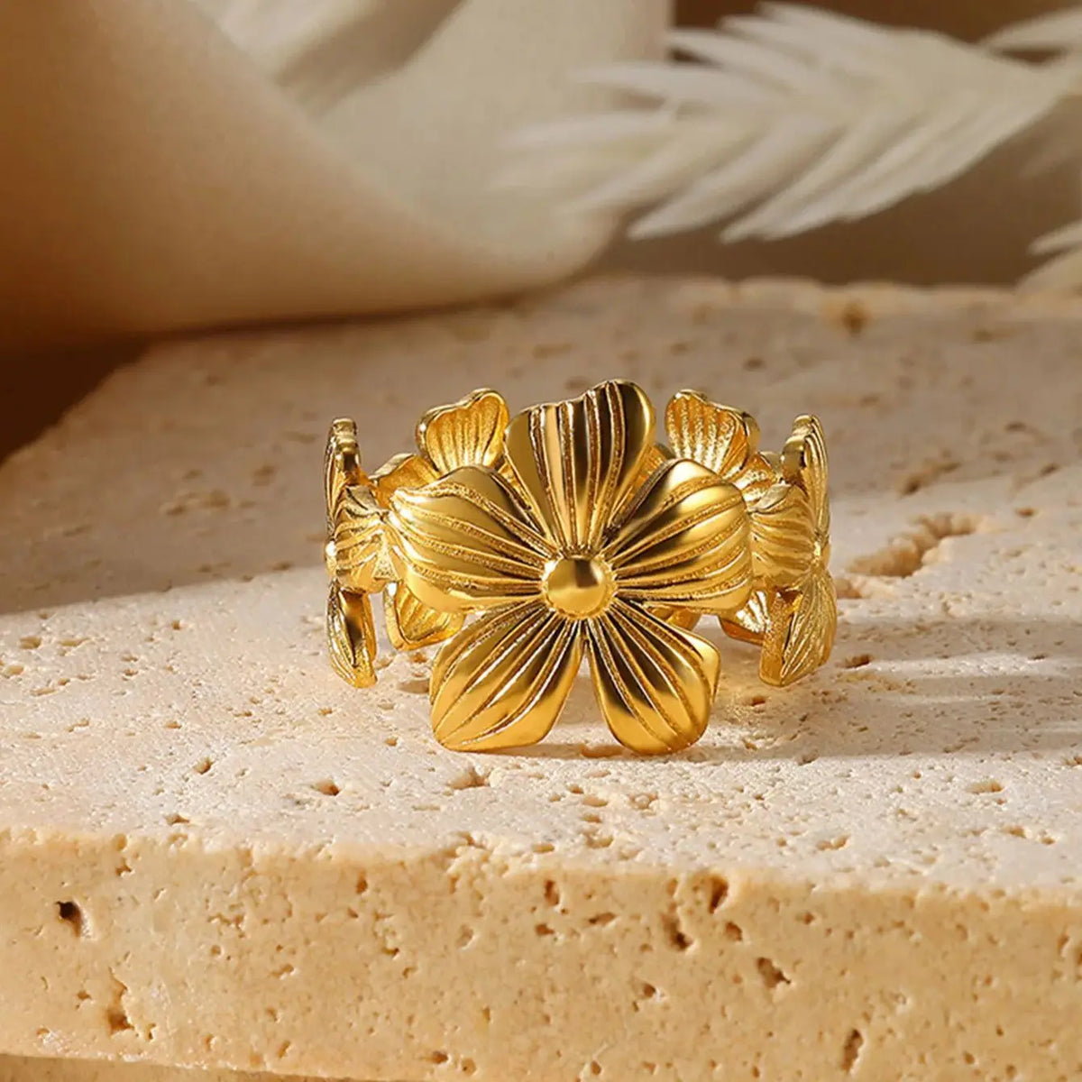 Unique Design Flower  Rings For Women Geometric Stainless Steel Flower Opening Ring Gold Color Jewelry Gift Anillos