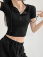 Fashion Hooded T-shirts Women Summer Tight Short Sleeve Y2k Tees Gray Crop Tops Female