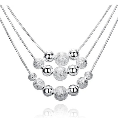 URBABY 925 Sterling Silver 18-inch Frosted Beads Pendant Earrings Necklace for Woman Fashion Jewelry Set Wedding Gift