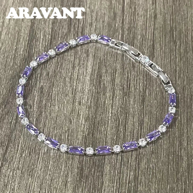 Aravant 925 Silver 18K Gold Amethyst Bracelet Chain For Women Fashion Jewelry