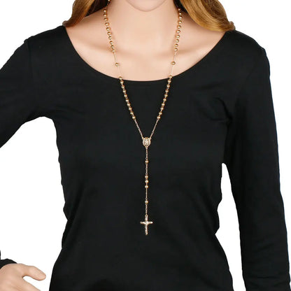 6MM Metal Beads Rosary Necklaces For Women Men Long Chain Crucifix Cross Pendant Necklace Religious Praye Jewelry