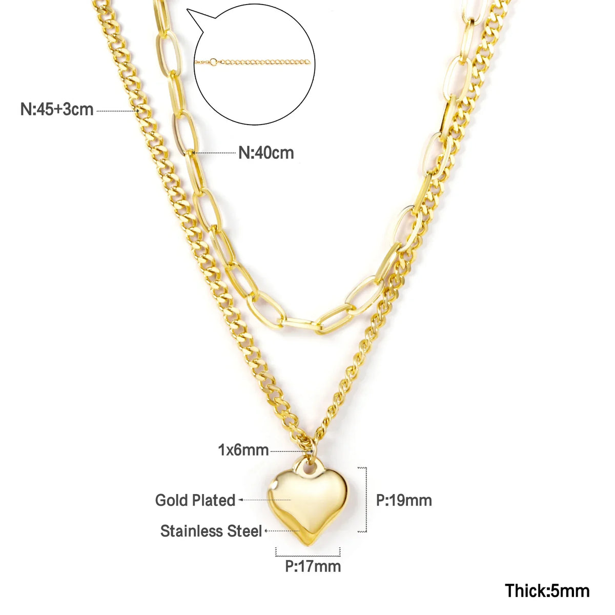 ASONSTEEL Heart Pendant Necklace | Romantic Gold Stainless Steel Choker for Women