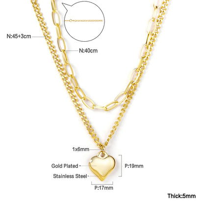 ASONSTEEL Heart Pendant Necklace | Romantic Gold Stainless Steel Choker for Women