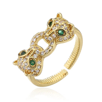NEWBUY High Quality Fashion Statement Big Animal Ring For Women Girl Party Jewelry Gold Color Zircon Leopard Open Ring Wholesale