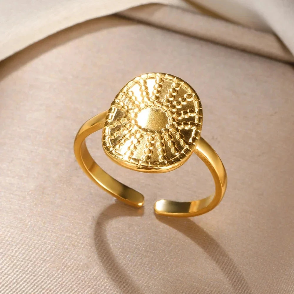 Vintage Ancient Greek Arethusa Goddess Coin Rings For Women Imitation Pearl Zircon Moon Stainless Steel Ring Fashion Jewelry