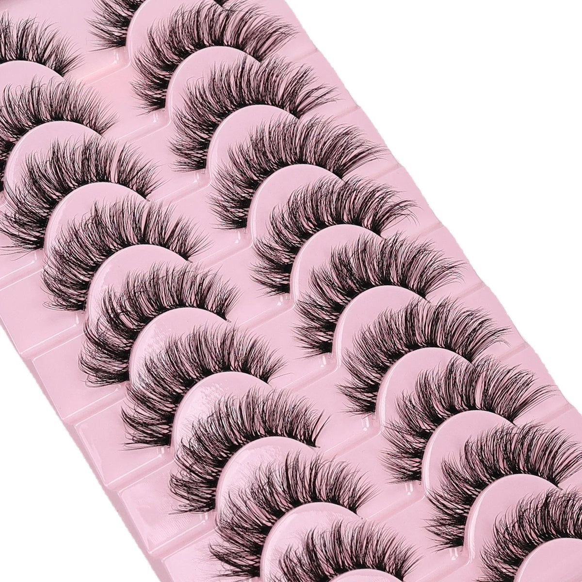 10 Pairs Natural Fluffy False Eyelashes Wispy Lashes | 3D Volume Strip Lashes D Curl Fake Eyelashes with Clear Band