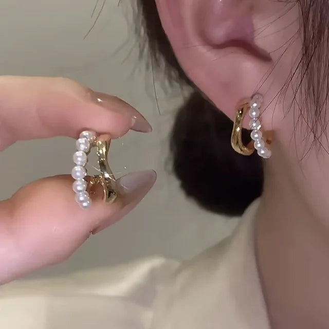14k Gold Zircon Pearl Twist Stud Earrings | Luxury Women's Jewelry
