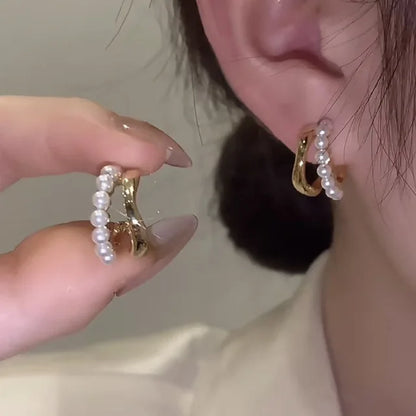 14k Gold Zircon Pearl Twist Stud Earrings | Luxury Women's Jewelry