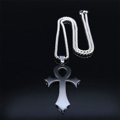 Stainless Steel Ankh Cross Pendant Necklace | Gothic Symbol of Life Jewelry