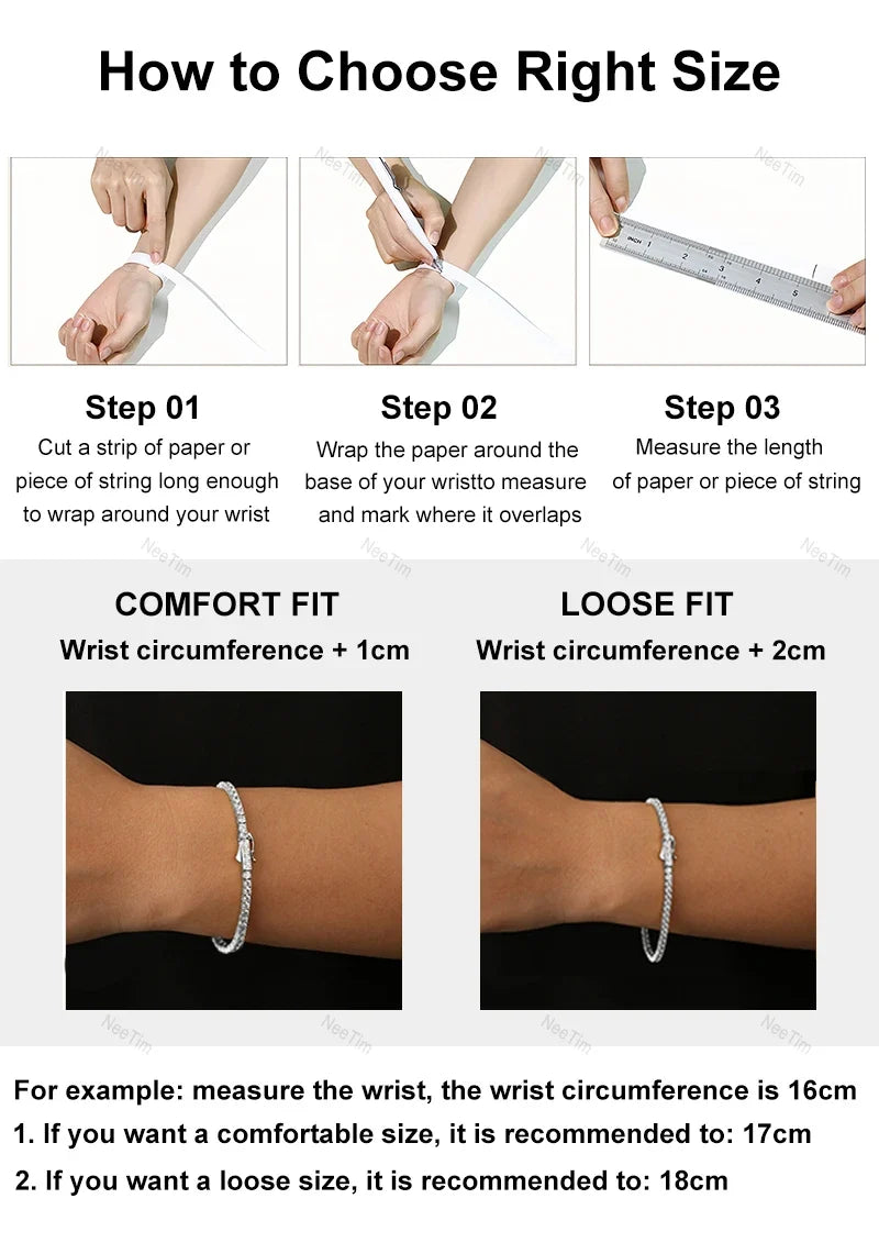 NeeTim 3mm 4mm Moissanite Tennis Bracelets 925 Sterling Silver Full Diamond with Gold Plated Bracelet Fine Jewelry for Women Men