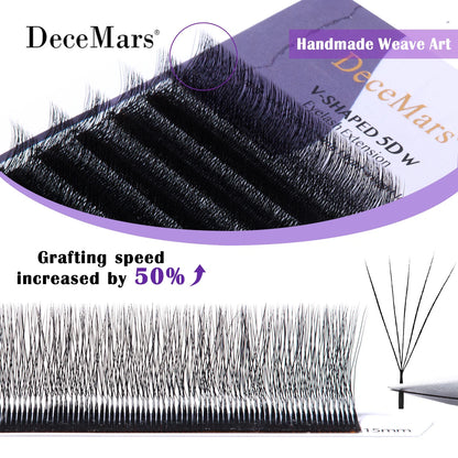 DeceMars V-shaped 5D Eyelash Extensions | Matte Black 12 Rows Tray
