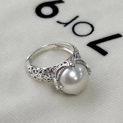 925 Sterling Silver Hollowed Pearl Adjustable Rings For Women Wedding Luxury Accessories  Dropshipping