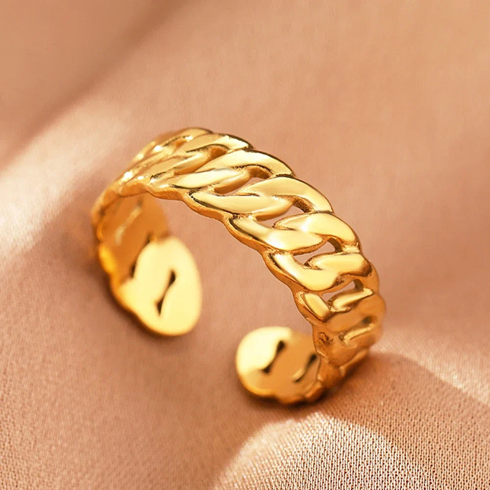 Stainless Steel Rings Vintage Exquisite Hollow Adjustable Open Statement Rings Light Luxury Fashion Rings For Women Jewelry New
