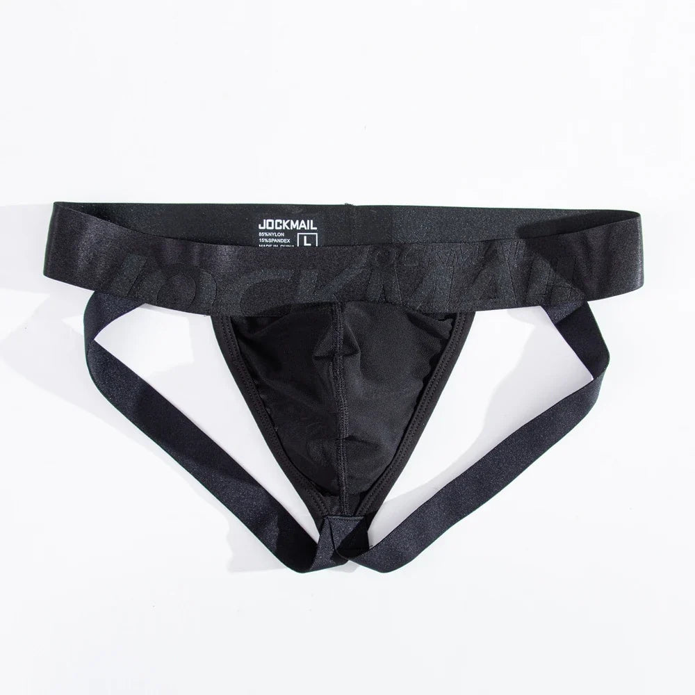 Jockmail Mens Thong Bikini Jockstrap Briefs Mens Panties Sexy Transparent Ice Silk Gay Underwear Sissy Calzoncillos Hombre Slip