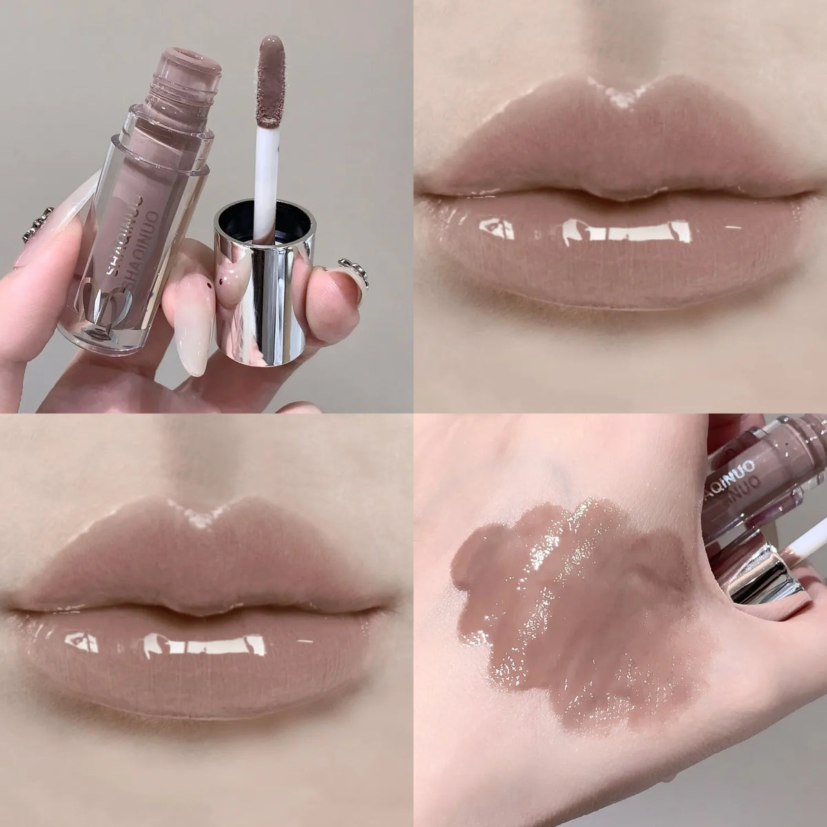 SHAQINUO Water Light Mirror Lip Gloss | Long-Lasting Moisturizing Lip Oil with Pearlescent Sparkle