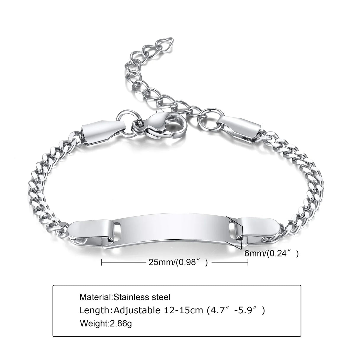Custom Personalized Name ID Bracelet Gilrs Boy Gifts, Stainless Steel Curb Chain Link Crown Bracelet Not Allergic