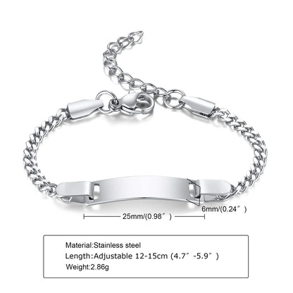 Custom Personalized Name ID Bracelet Gilrs Boy Gifts, Stainless Steel Curb Chain Link Crown Bracelet Not Allergic